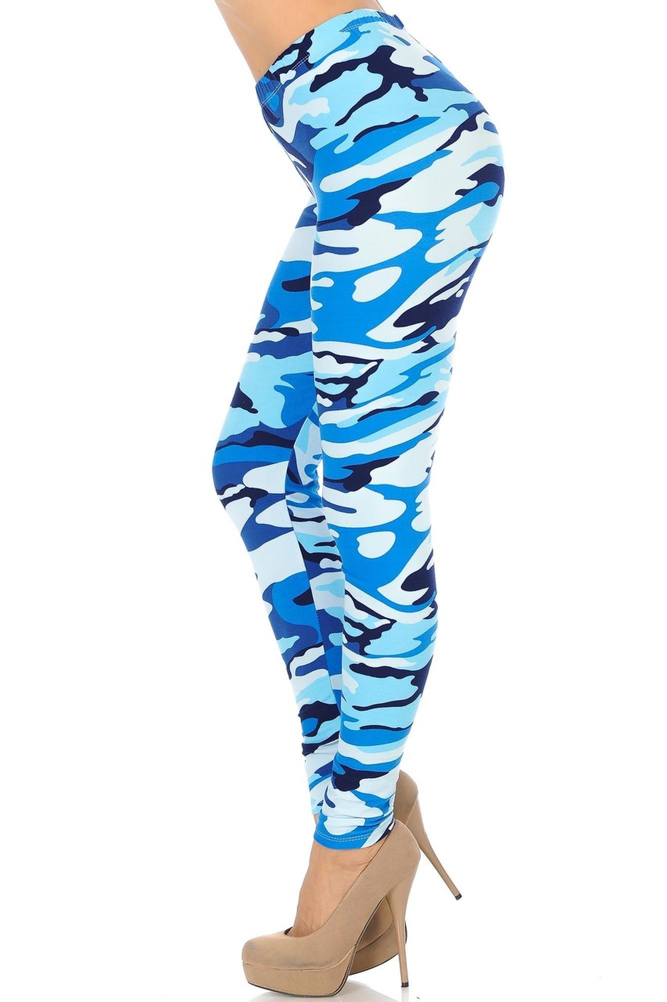Buttery Soft Blue Camouflage Leggings - EEVEE (One Size Regular,Blue)