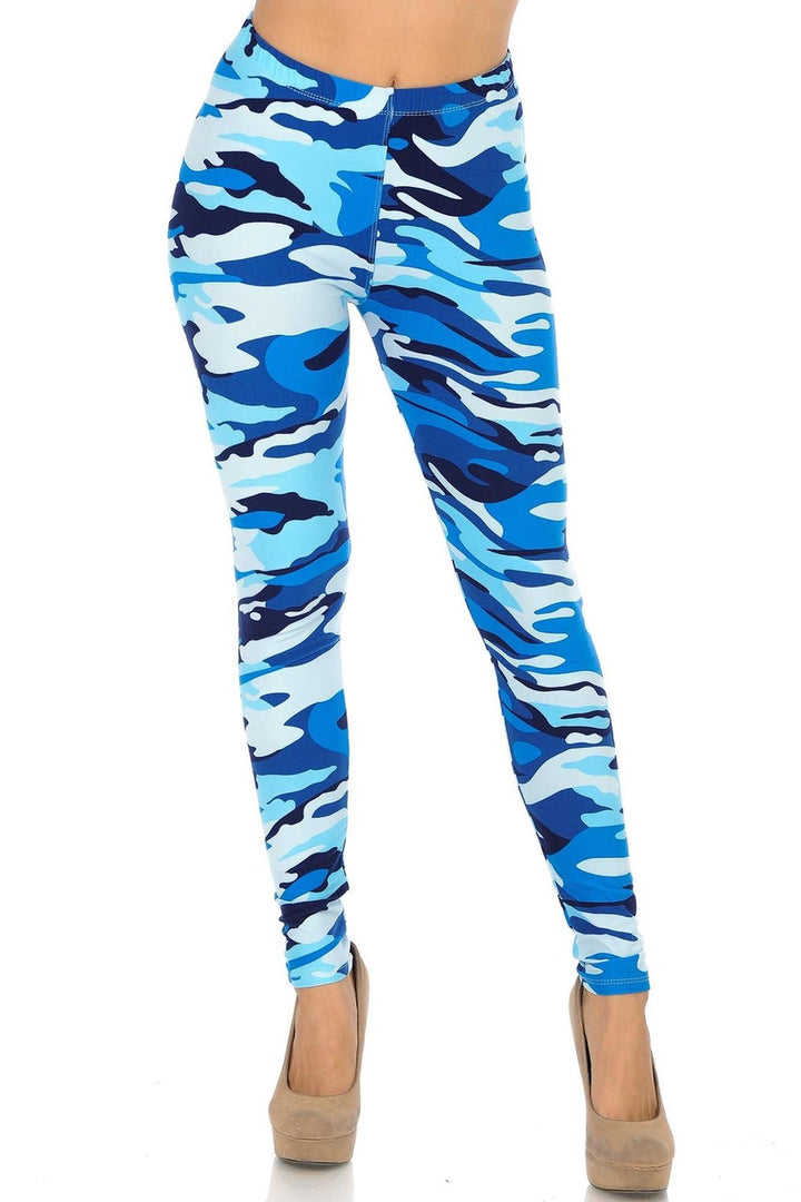 Buttery Soft Blue Camouflage Leggings - EEVEE (One Size Regular,Blue)