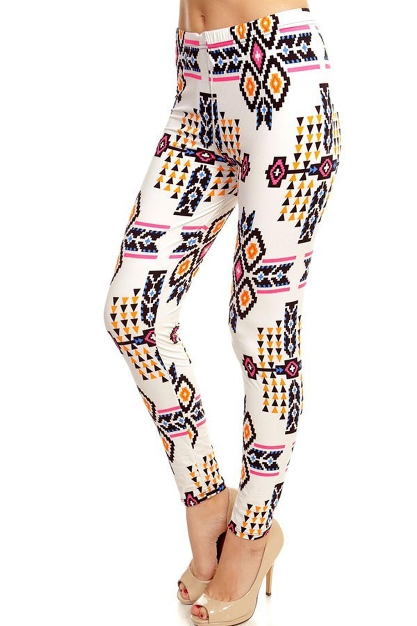 Buttery Soft Ivory Tribal Leggings (One Size Regular,White)