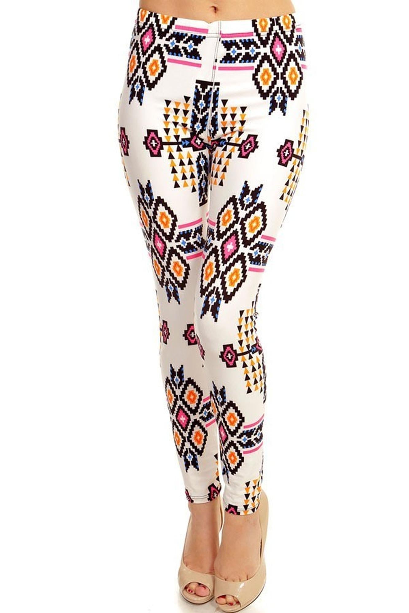 Buttery Soft Ivory Tribal Leggings (One Size Regular,White)