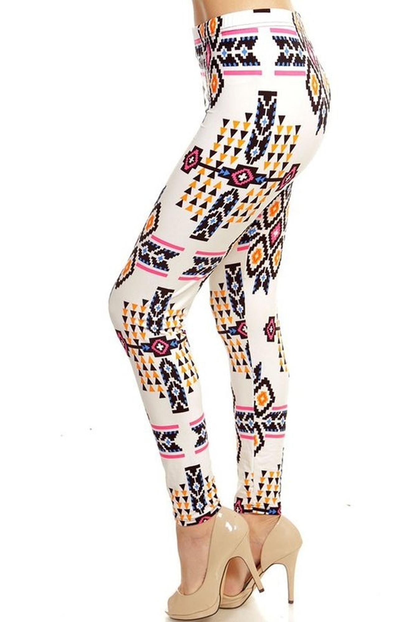 Buttery Soft Ivory Tribal Leggings (One Size Regular,White)