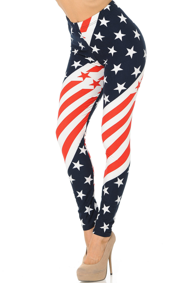 Buttery Soft Twisting USA Flag Leggings (One Size Regular,Red)