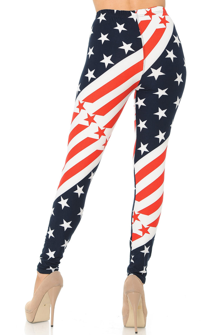 Buttery Soft Twisting USA Flag Leggings (One Size Regular,Red)