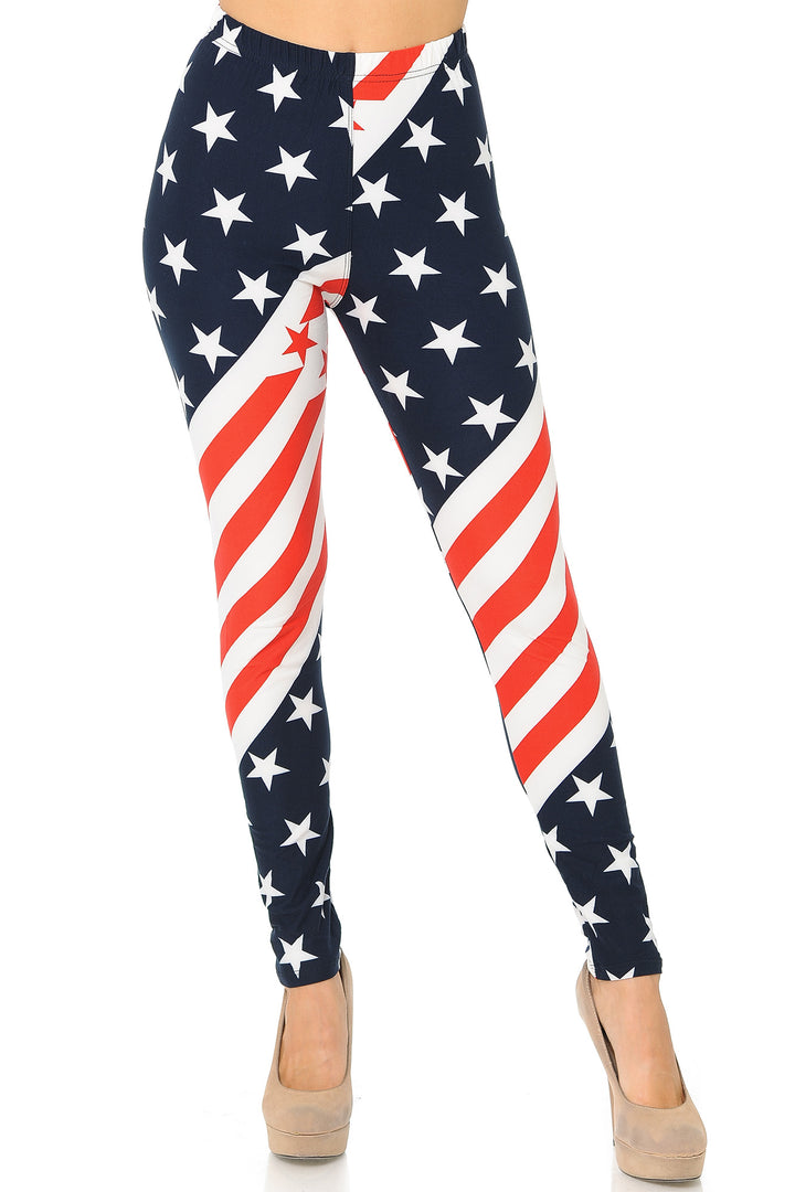 Buttery Soft Twisting USA Flag Leggings (One Size Regular,Red)
