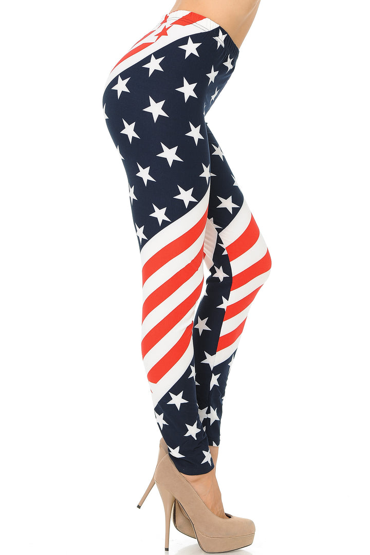 Buttery Soft Twisting USA Flag Leggings (One Size Regular,Red)