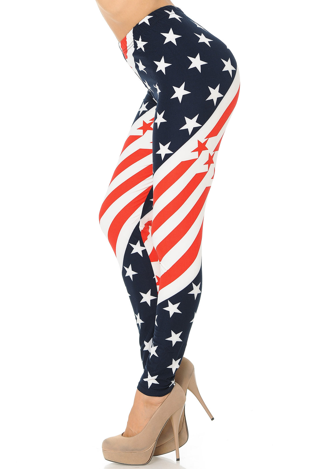 Buttery Soft Twisting USA Flag Leggings (One Size Regular,Red)