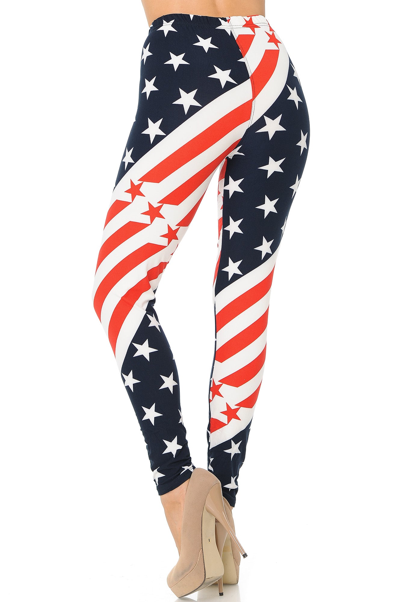 Buttery Soft Twisting USA Flag Leggings (One Size Regular,Red)