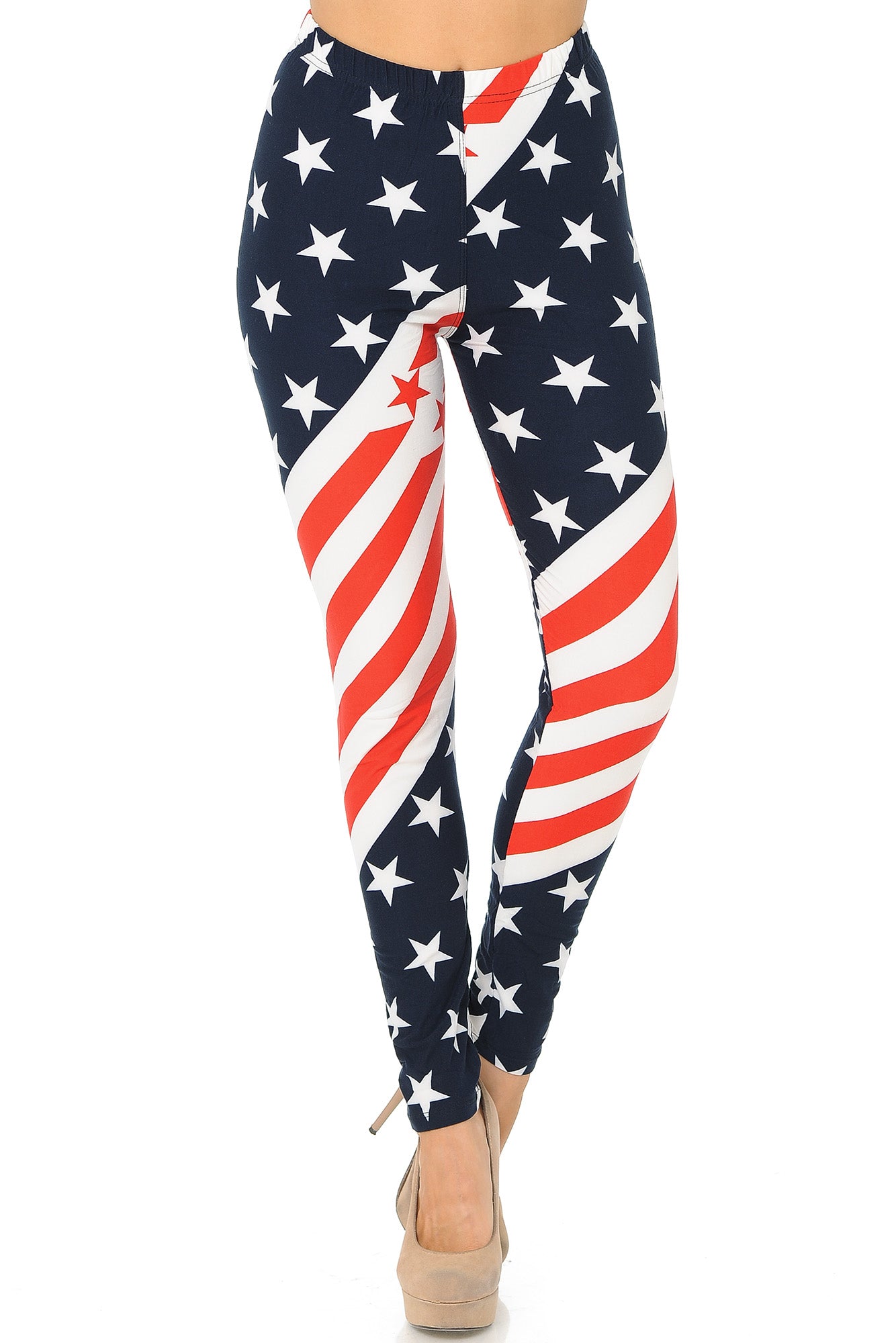 Buttery Soft Twisting USA Flag Leggings (One Size Regular,Red)