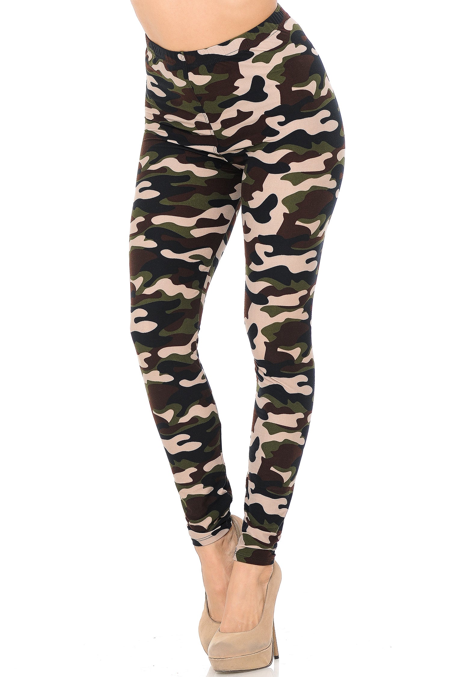 Buttery Soft Flirty Camouflage Leggings (One Size Regular,Olive)