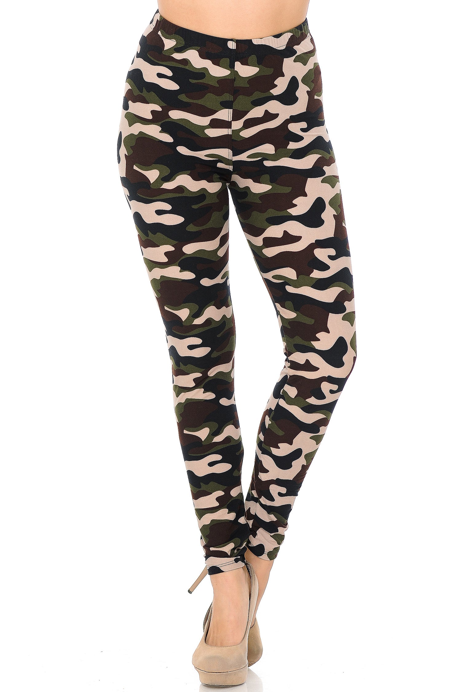 Buttery Soft Flirty Camouflage Leggings (One Size Regular,Olive)