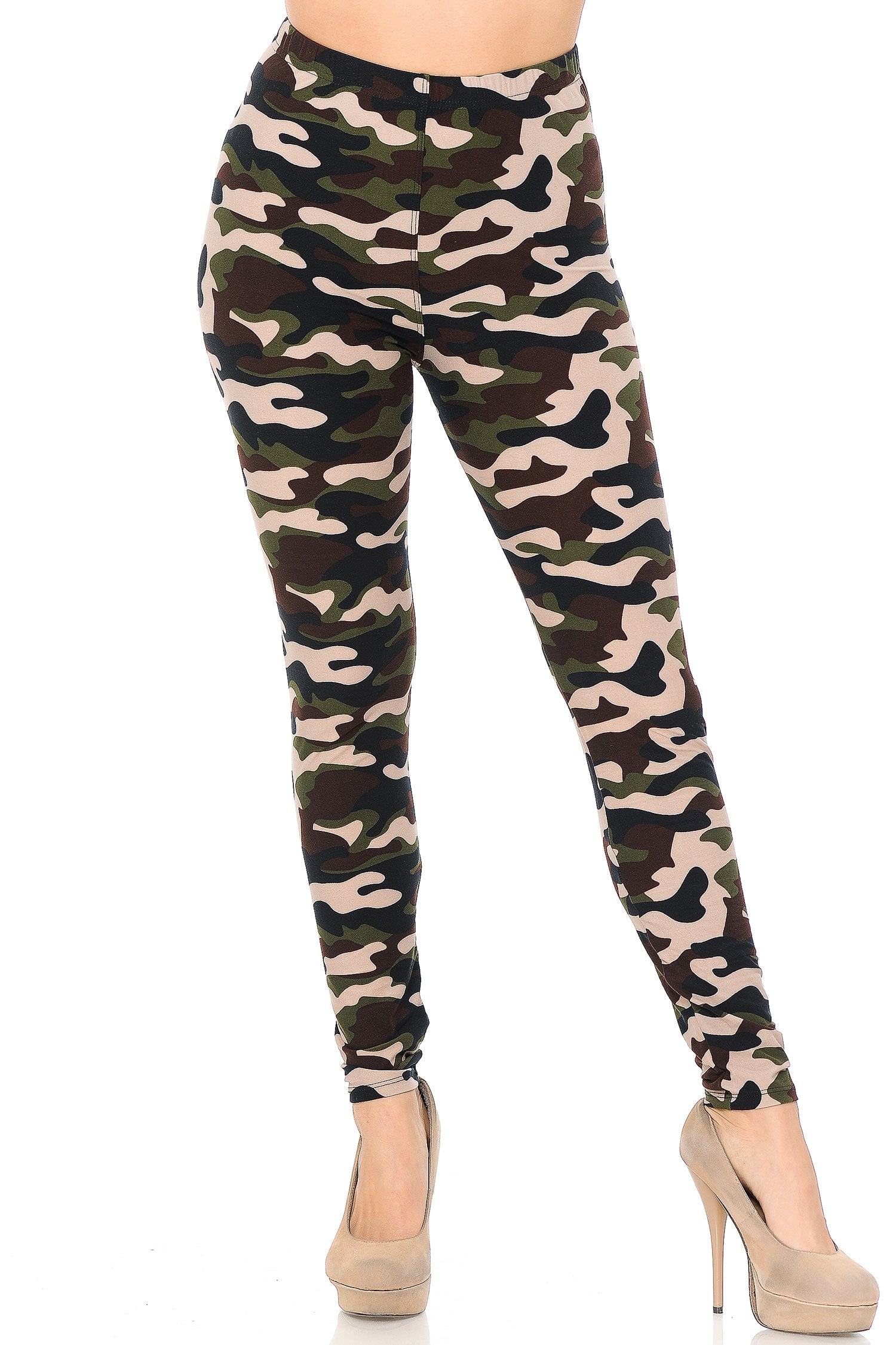 Buttery Soft Flirty Camouflage Leggings (One Size Regular,Olive)