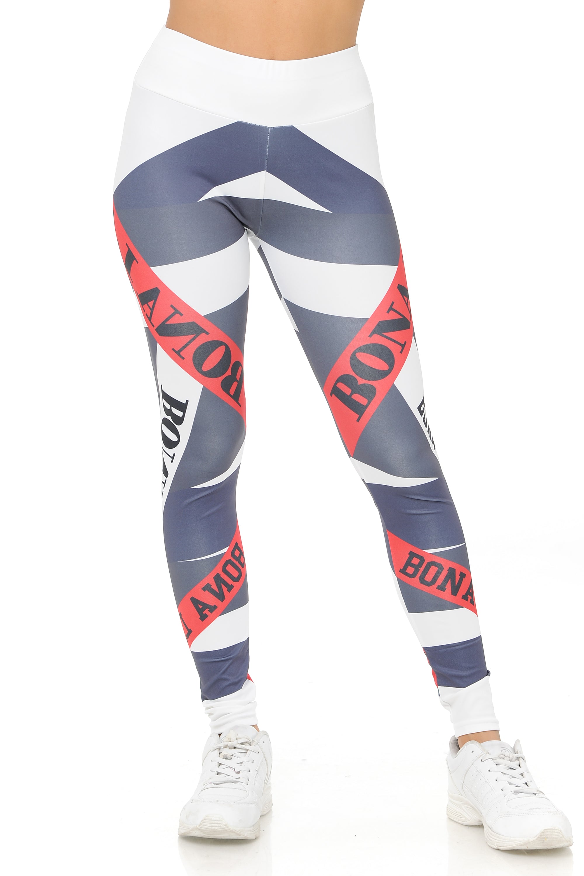 Ladies White Banded High Waisted Sport Leggings