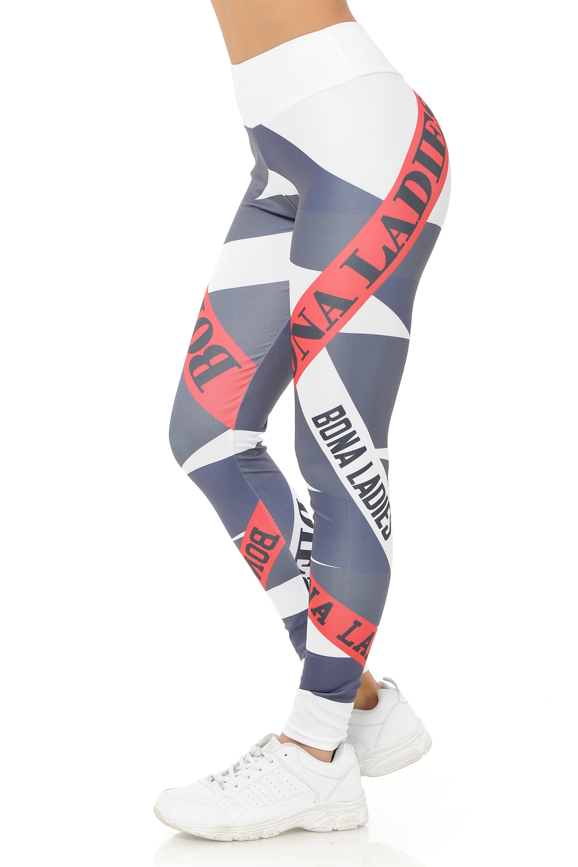 Ladies White Banded High Waisted Sport Leggings