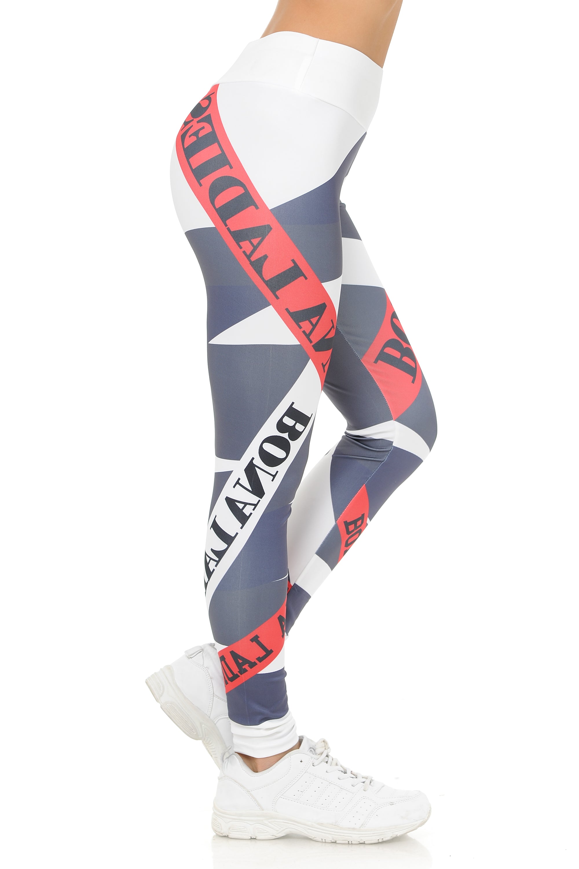 Ladies White Banded High Waisted Sport Leggings