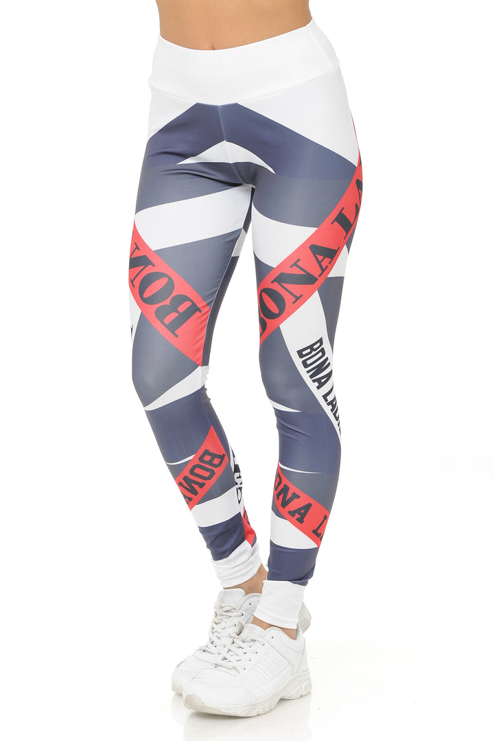 Ladies White Banded High Waisted Sport Leggings