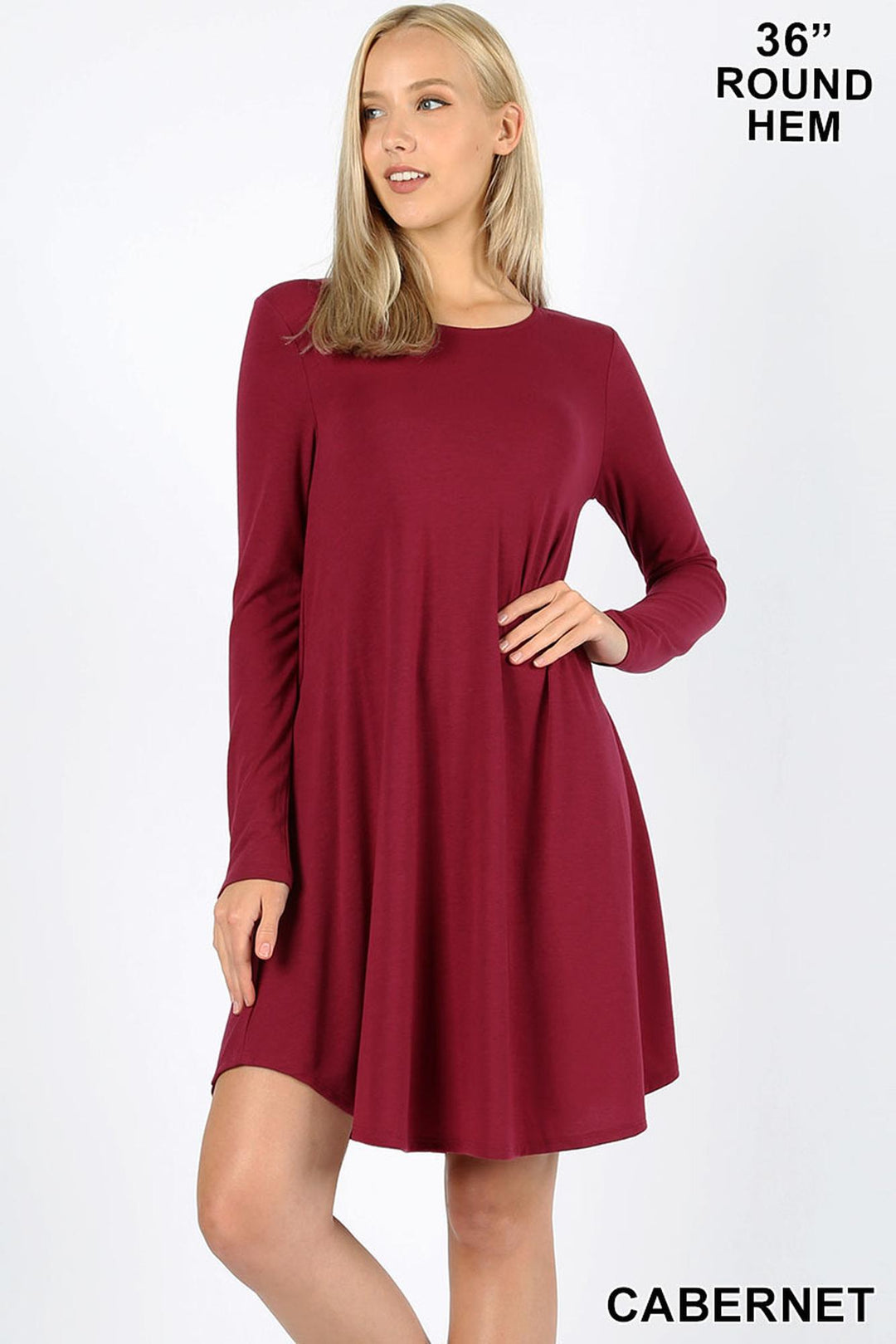 Premium Long Sleeve A-Line Round Hem Rayon Tunic with Pockets