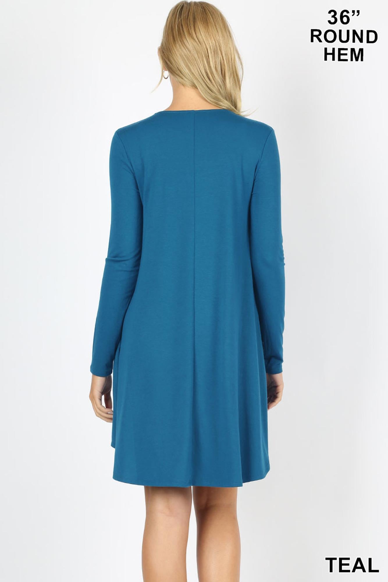 Premium Long Sleeve A-Line Round Hem Rayon Tunic with Pockets