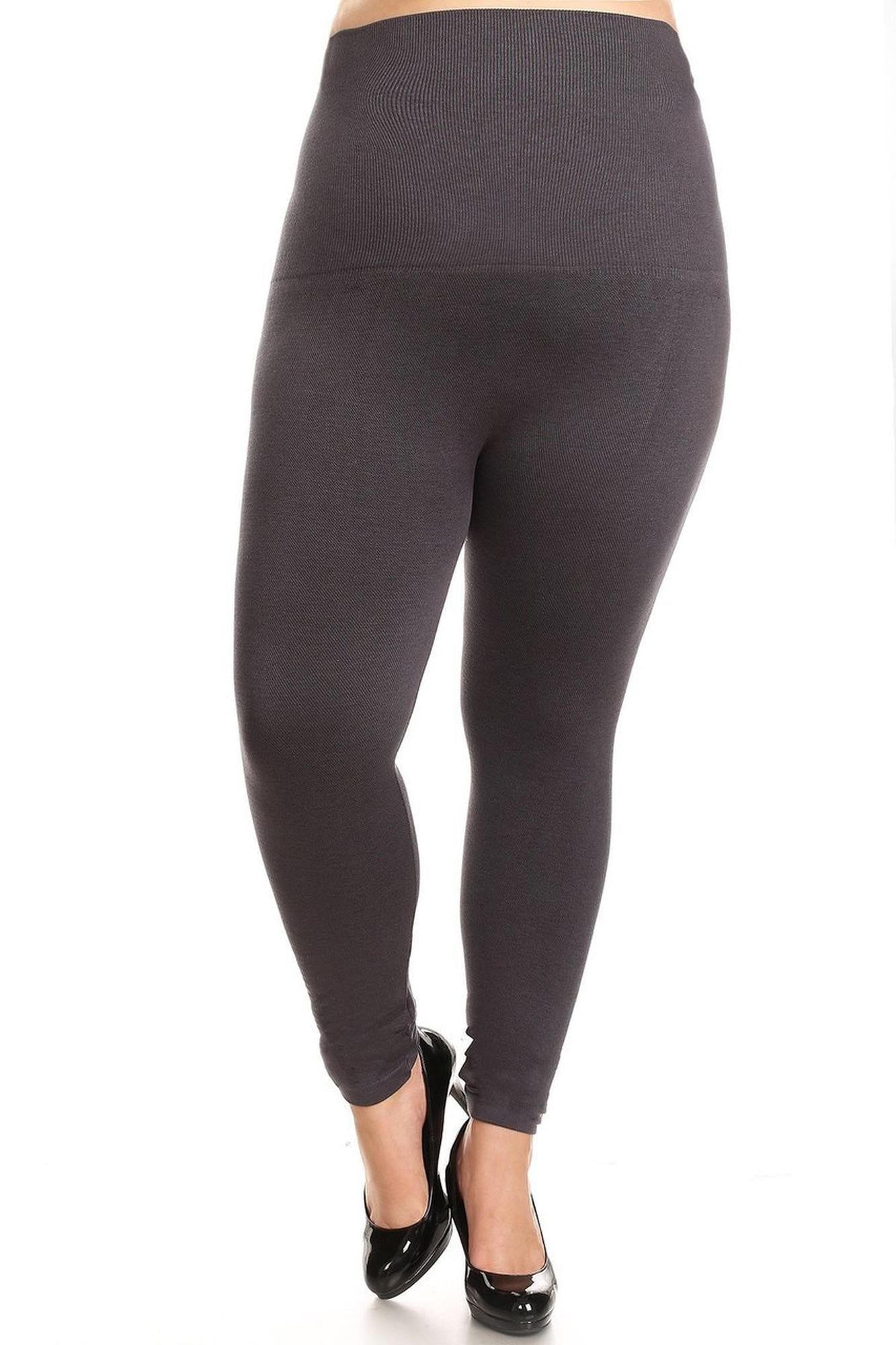French Terry High Waisted Compression Leggings - Plus Size - 1XL 2XL 3XL