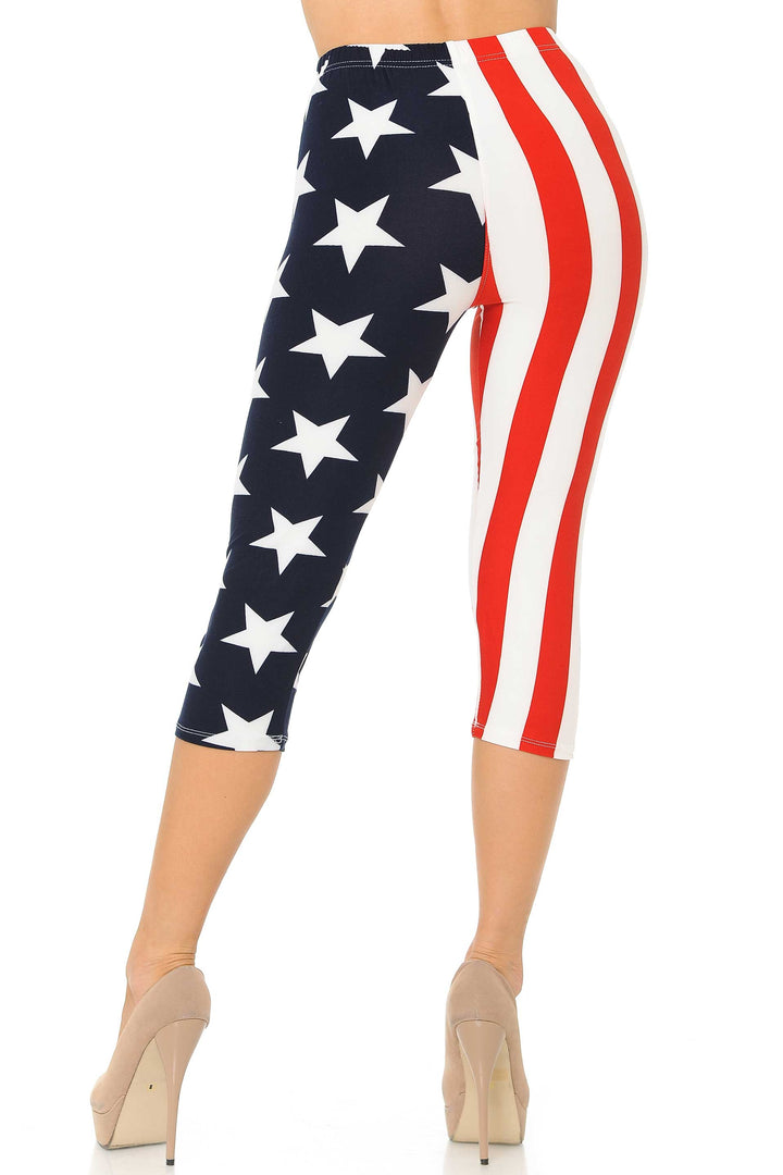 Buttery Soft Split USA Flag Capris (One Size Regular,Red)