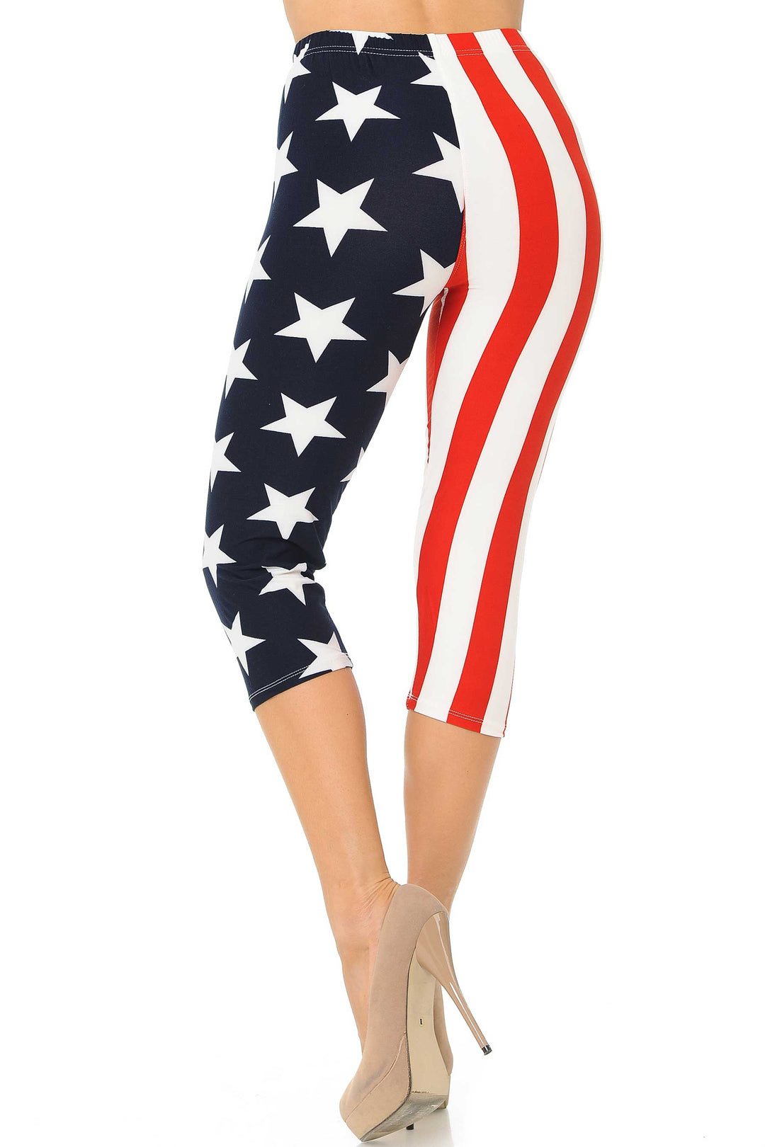 Buttery Soft Split USA Flag Capris (One Size Regular,Red)