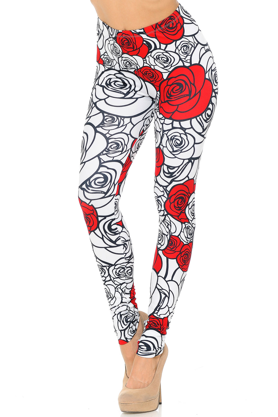 Creamy Soft Red Stencil Roses Extra Small Leggings - USA Fashionâ„¢ (XSmall One Size,White)