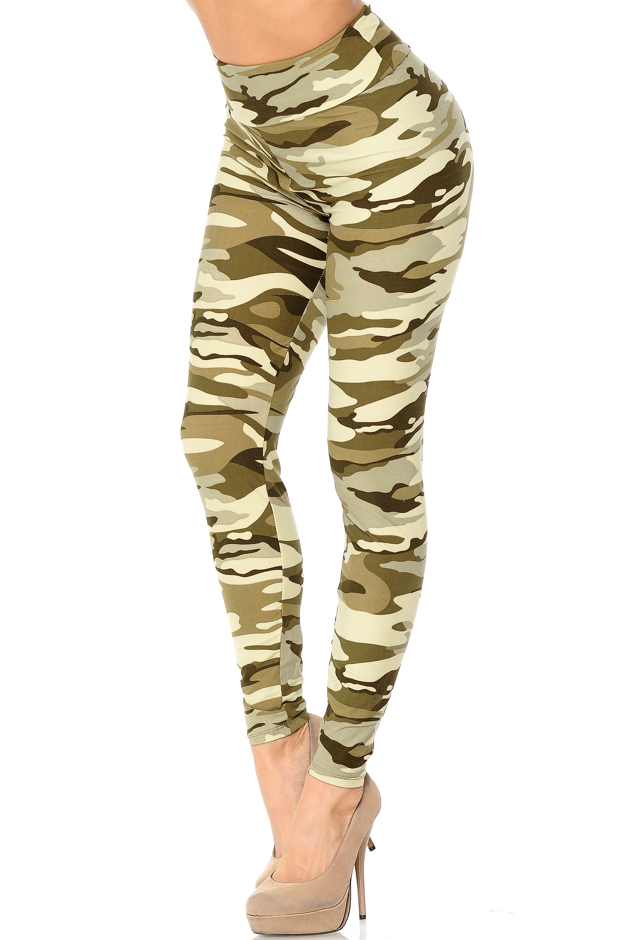 Buttery Soft Light Olive Camouflage High Waisted Leggings (One Size Regular,Olive)