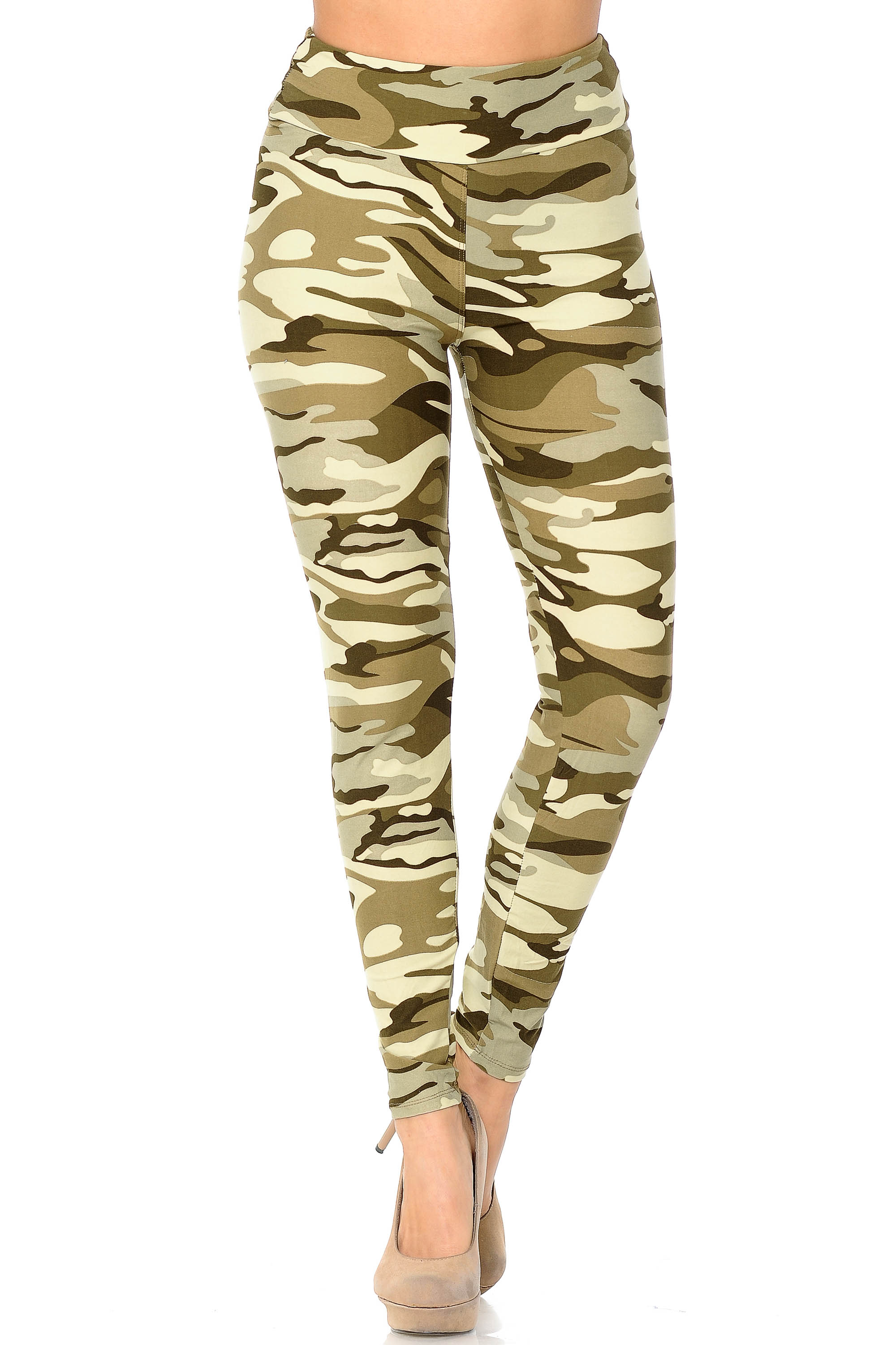 Buttery Soft Light Olive Camouflage High Waisted Leggings (One Size Regular,Olive)