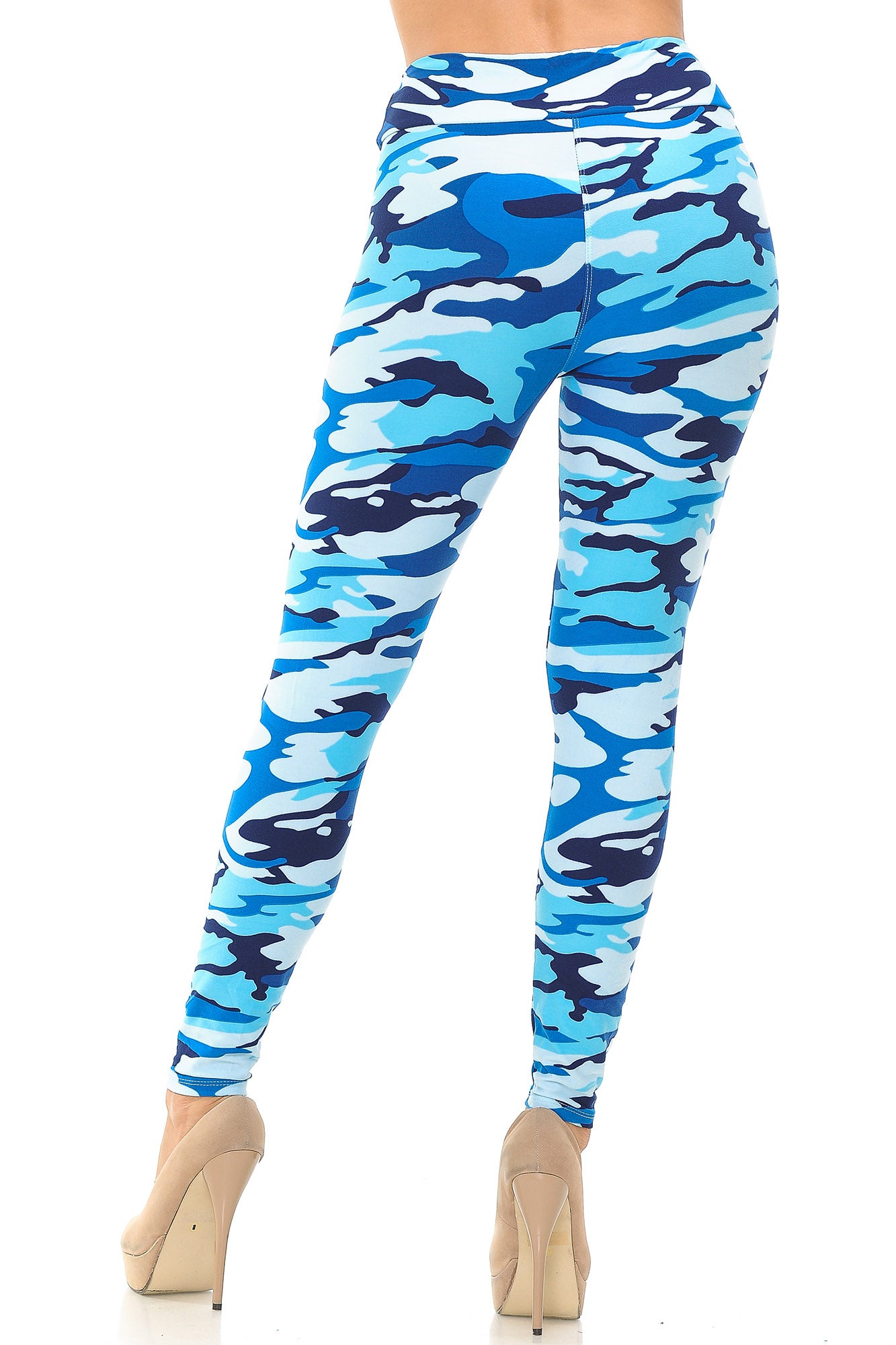 Buttery Soft Blue Camouflage High Waisted Leggings - EEVEE (One Size Regular,Blue)