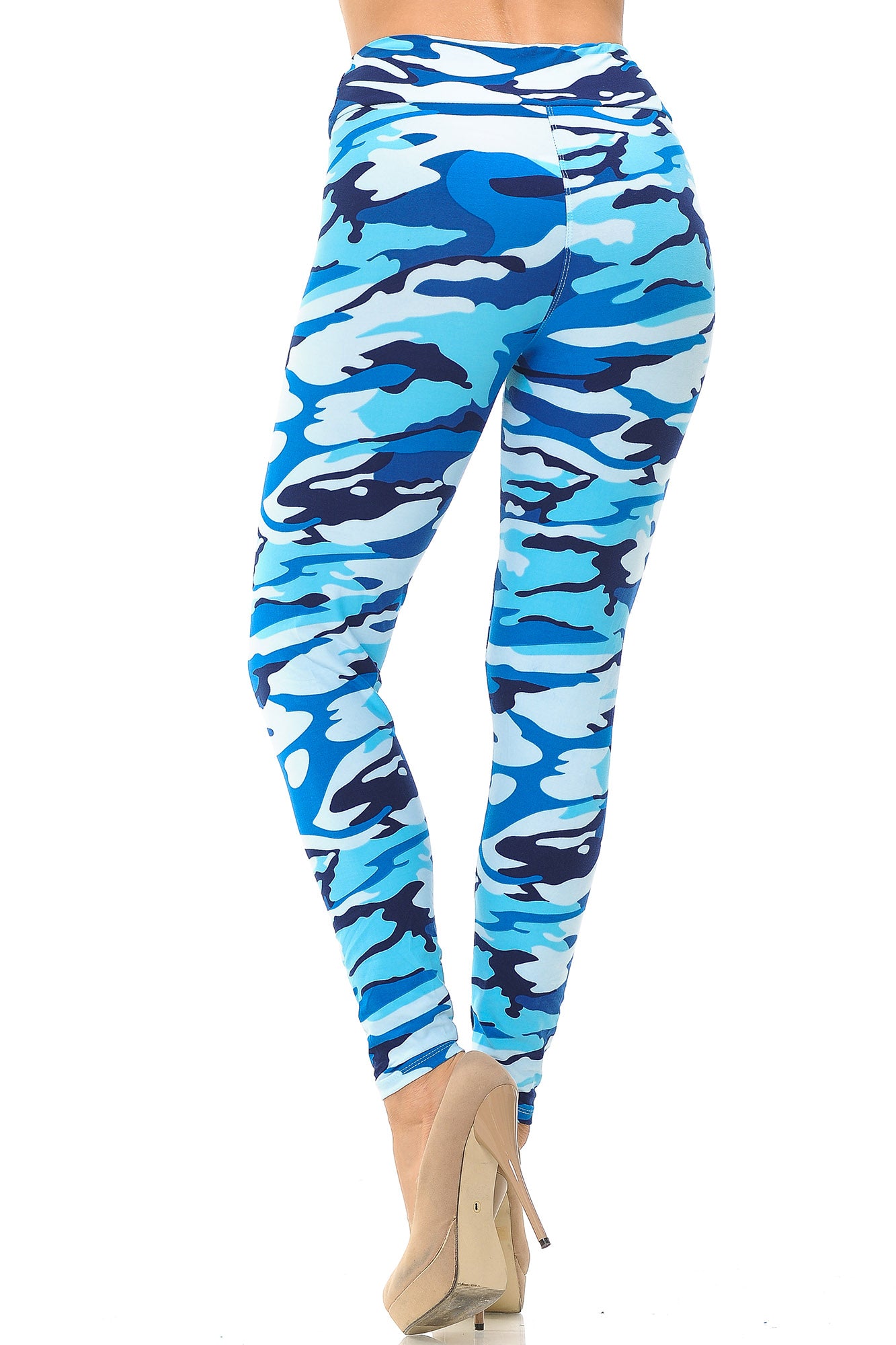 Buttery Soft Blue Camouflage High Waisted Leggings - EEVEE (One Size Regular,Blue)