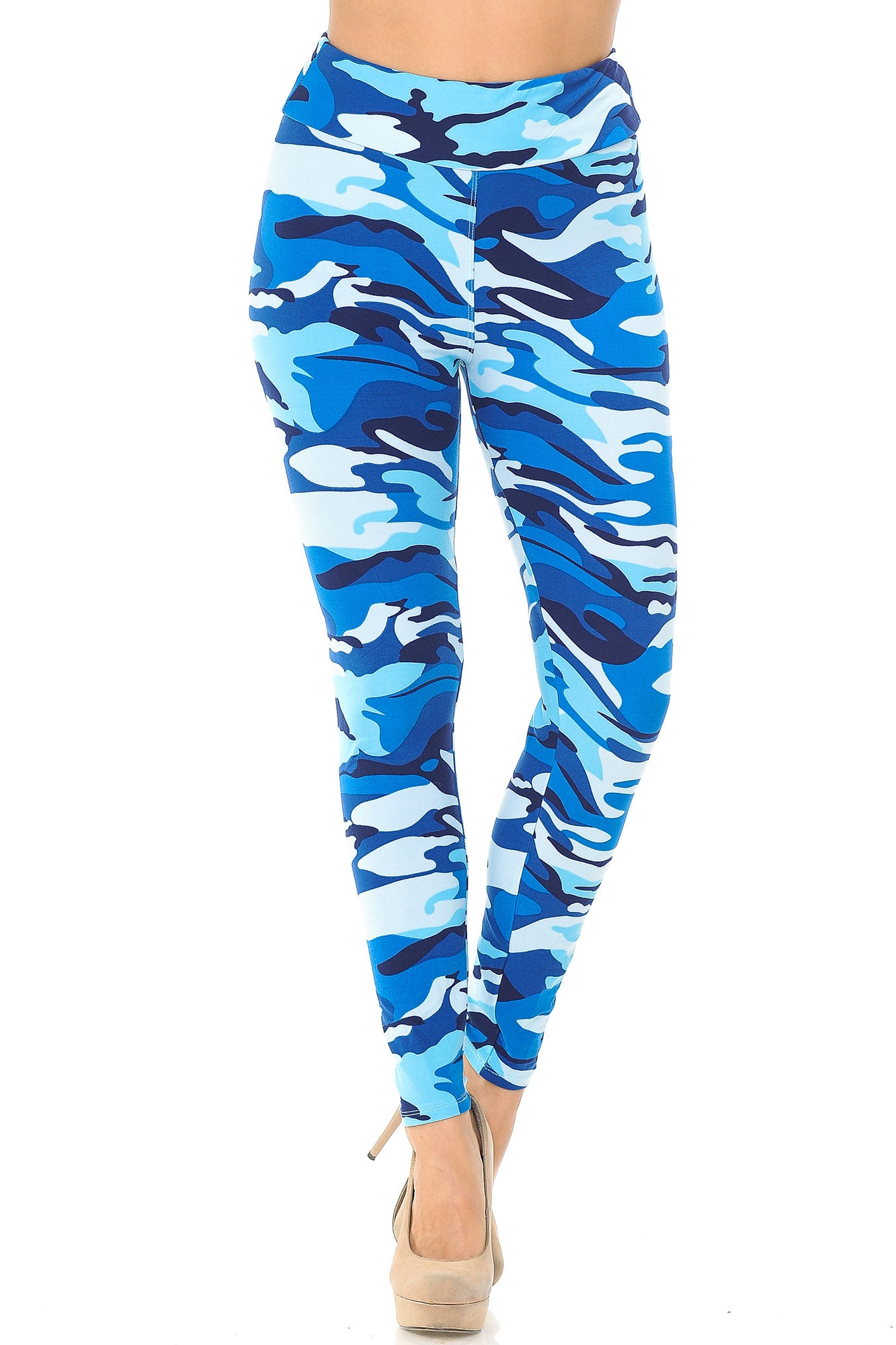 Buttery Soft Blue Camouflage High Waisted Leggings - EEVEE (One Size Regular,Blue)