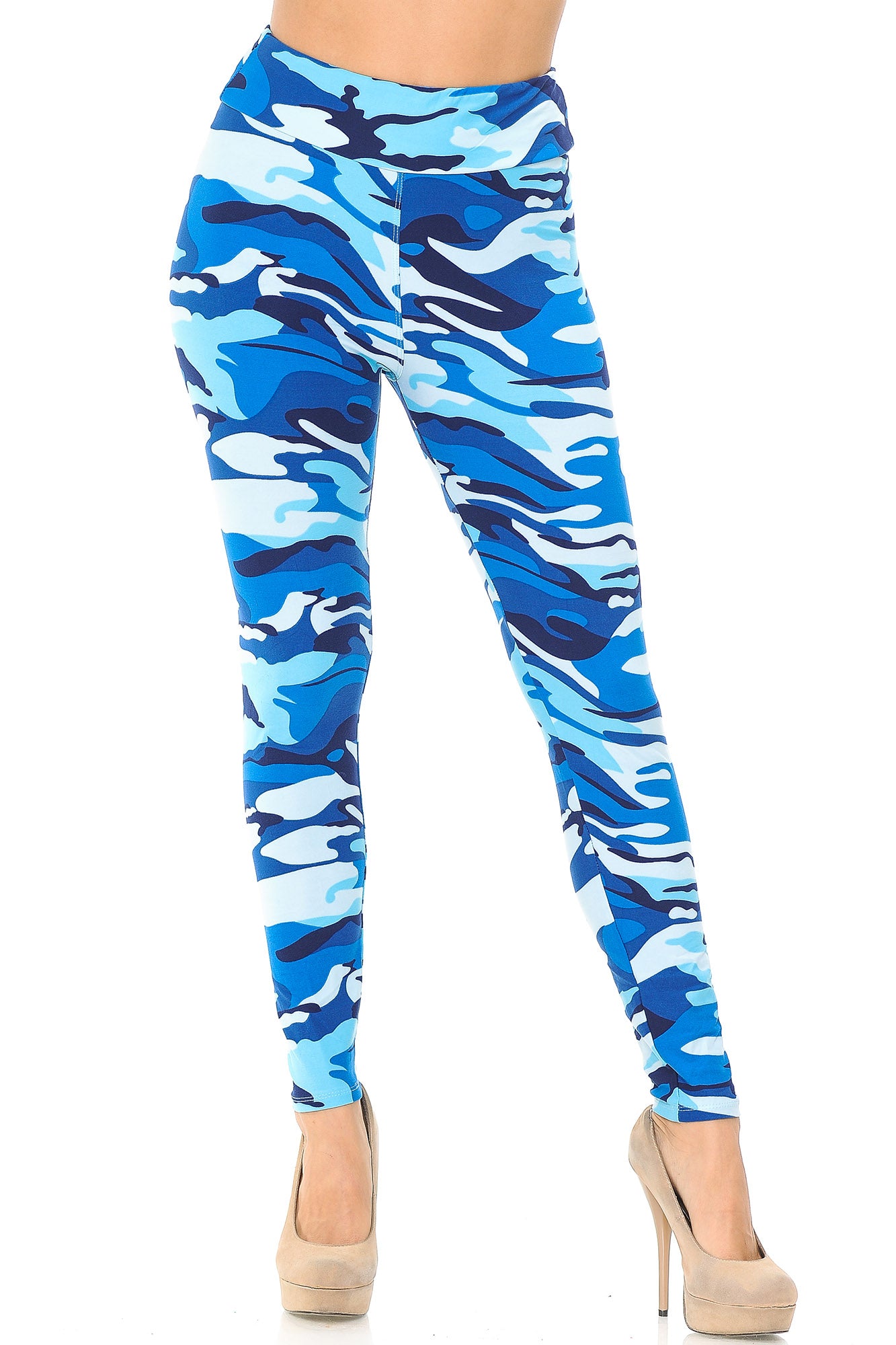 Buttery Soft Blue Camouflage High Waisted Leggings - EEVEE (One Size Regular,Blue)