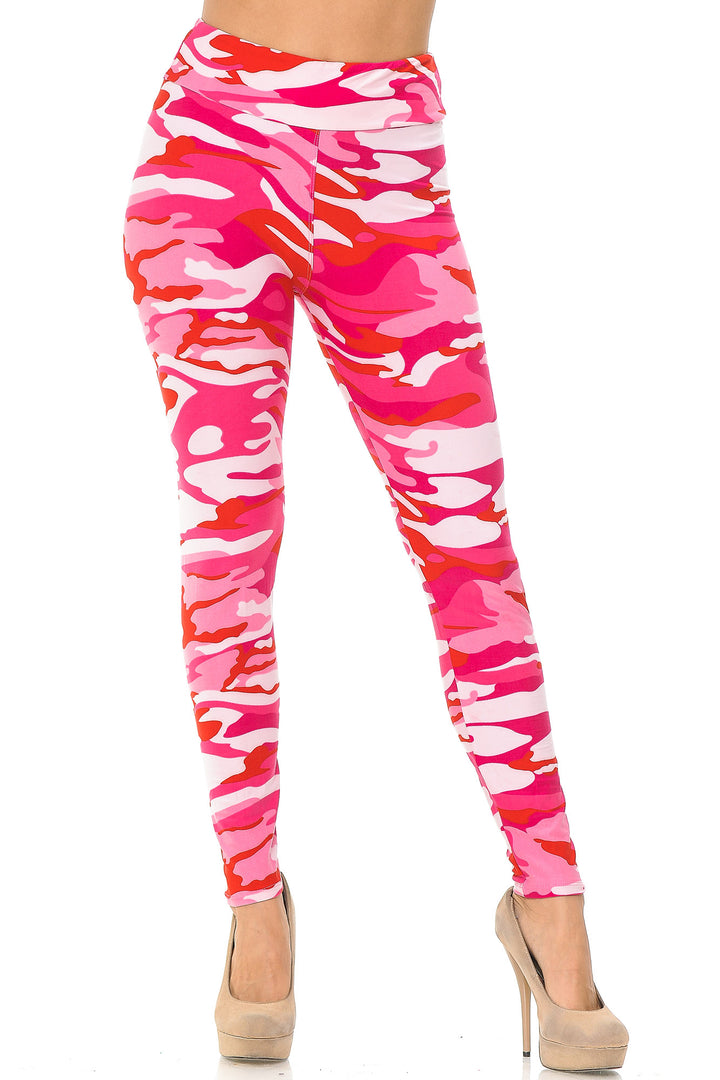 Buttery Soft Pink Camouflage High Waisted Leggings - EEVEE (One Size Regular,Pink)