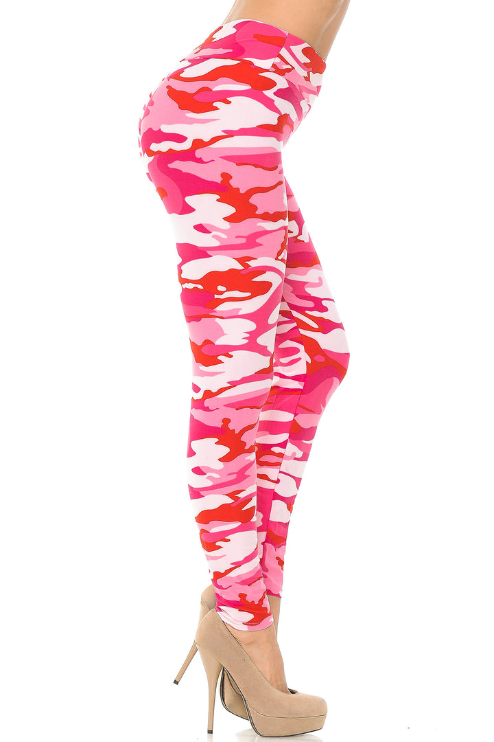 Buttery Soft Pink Camouflage High Waisted Leggings - EEVEE (One Size Regular,Pink)