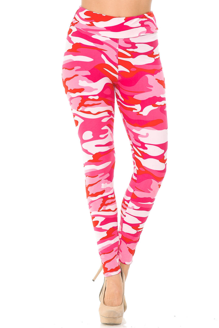 Buttery Soft Pink Camouflage High Waisted Leggings - EEVEE (One Size Regular,Pink)