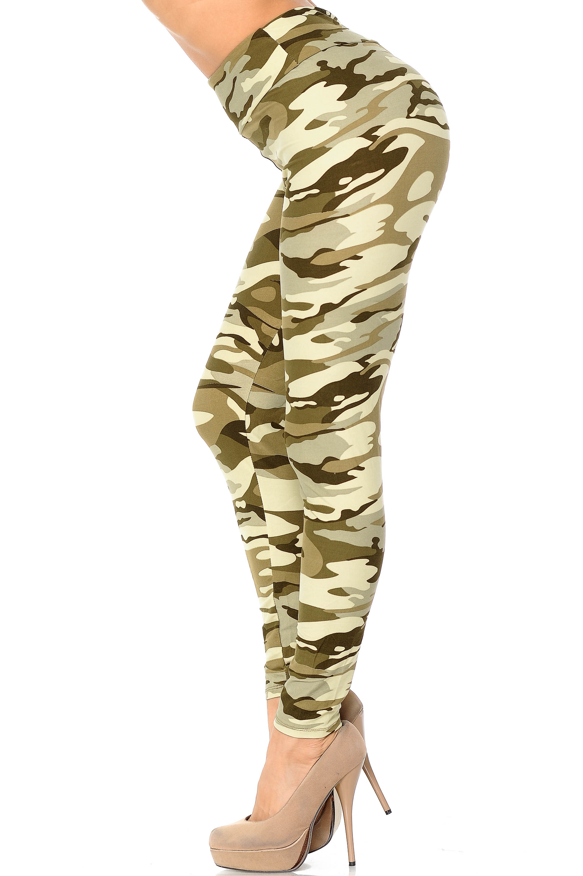 Buttery Soft Light Olive Camouflage High Waisted Plus Size Leggings (One Size Plus,Olive)