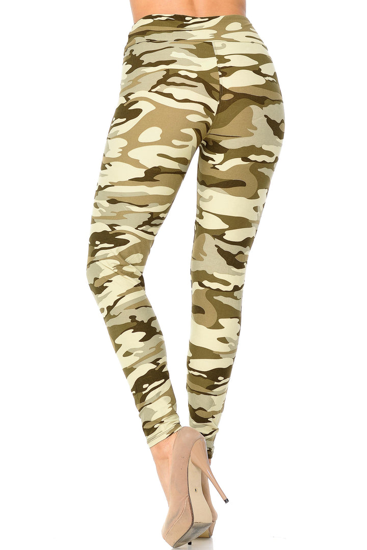 Buttery Soft Light Olive Camouflage High Waisted Plus Size Leggings (One Size Plus,Olive)