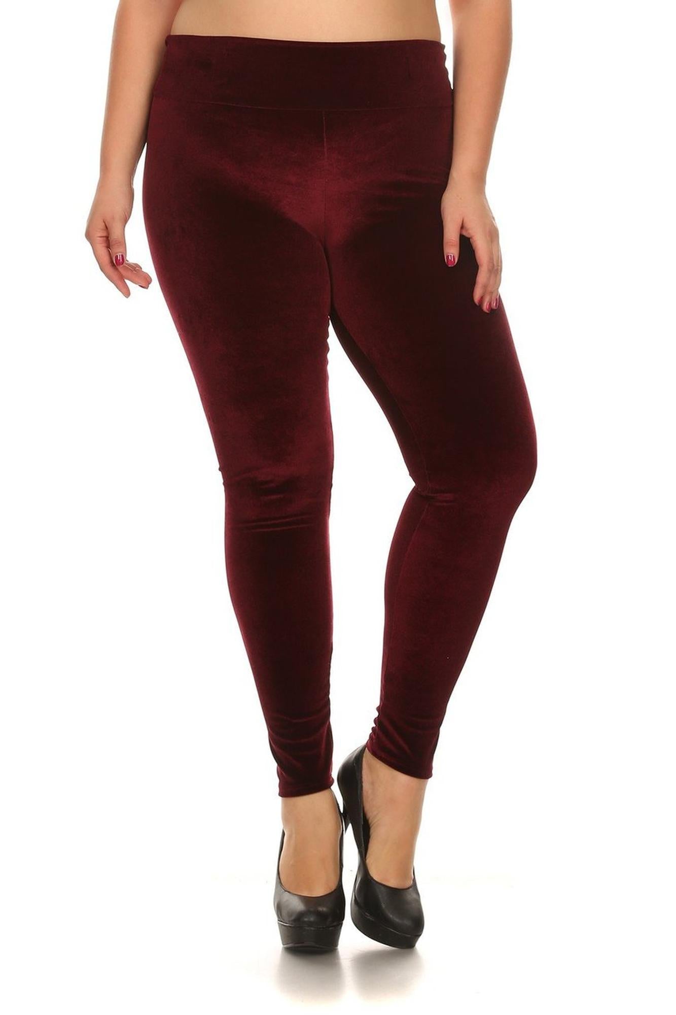 High Waisted Velvet Leggings - Plus Size - 1XL 2XL 3XL