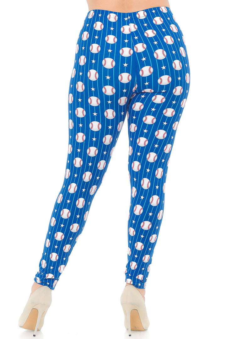 Buttery Soft Boys of Summer Baseball Extra Plus Size Leggings - 3X-5X (XPlus One Size,Blue)