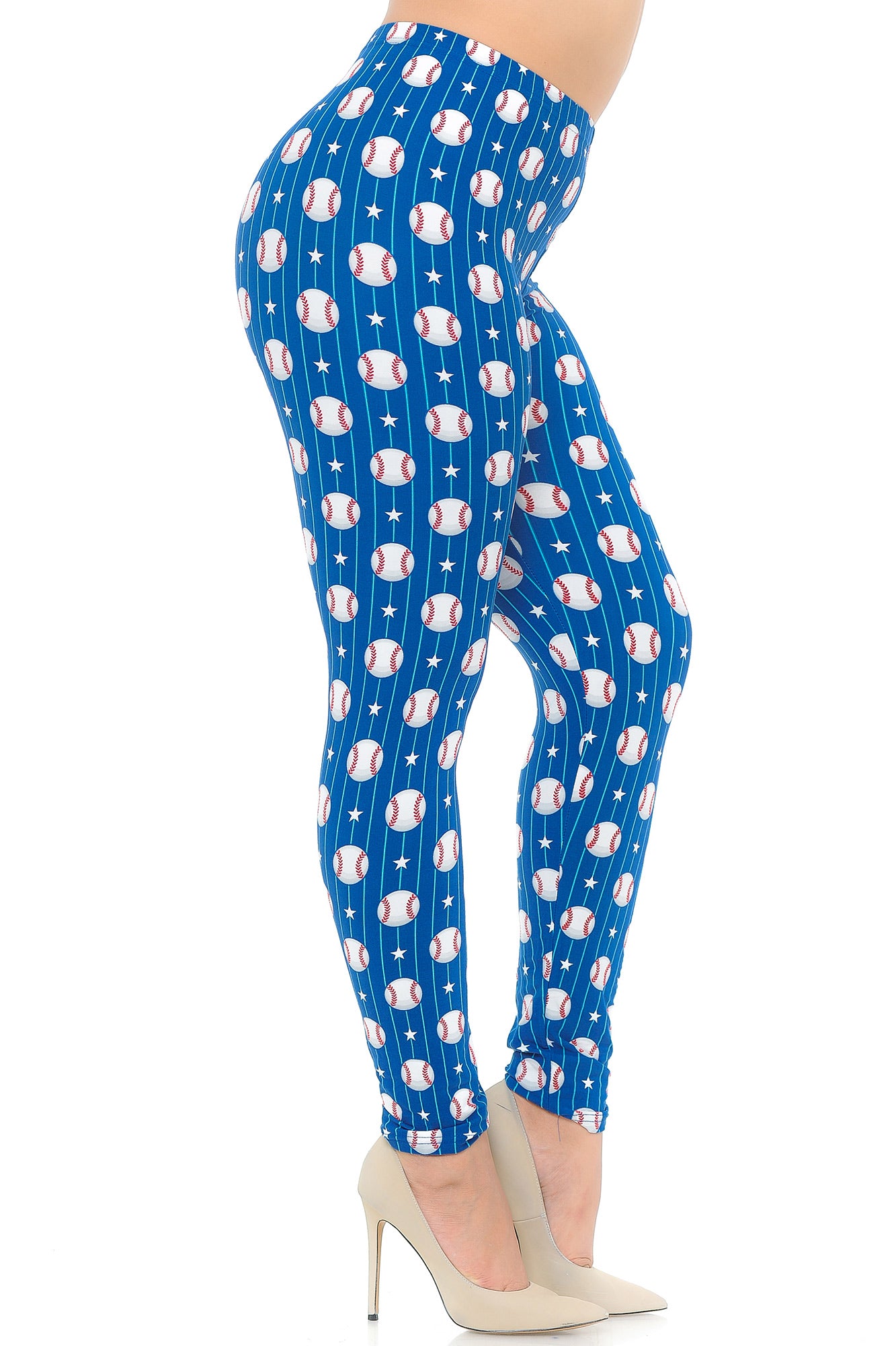Buttery Soft Boys of Summer Baseball Extra Plus Size Leggings - 3X-5X (XPlus One Size,Blue)