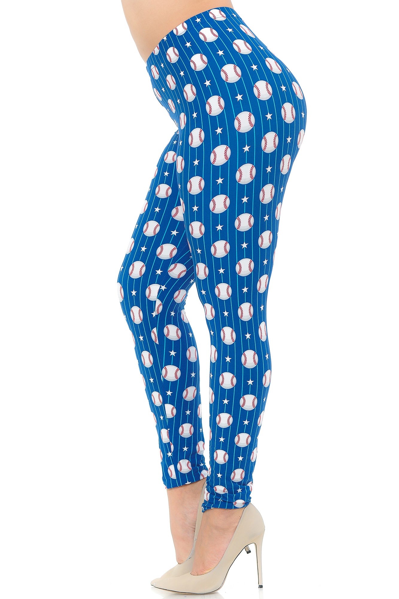 Buttery Soft Boys of Summer Baseball Extra Plus Size Leggings - 3X-5X (XPlus One Size,Blue)