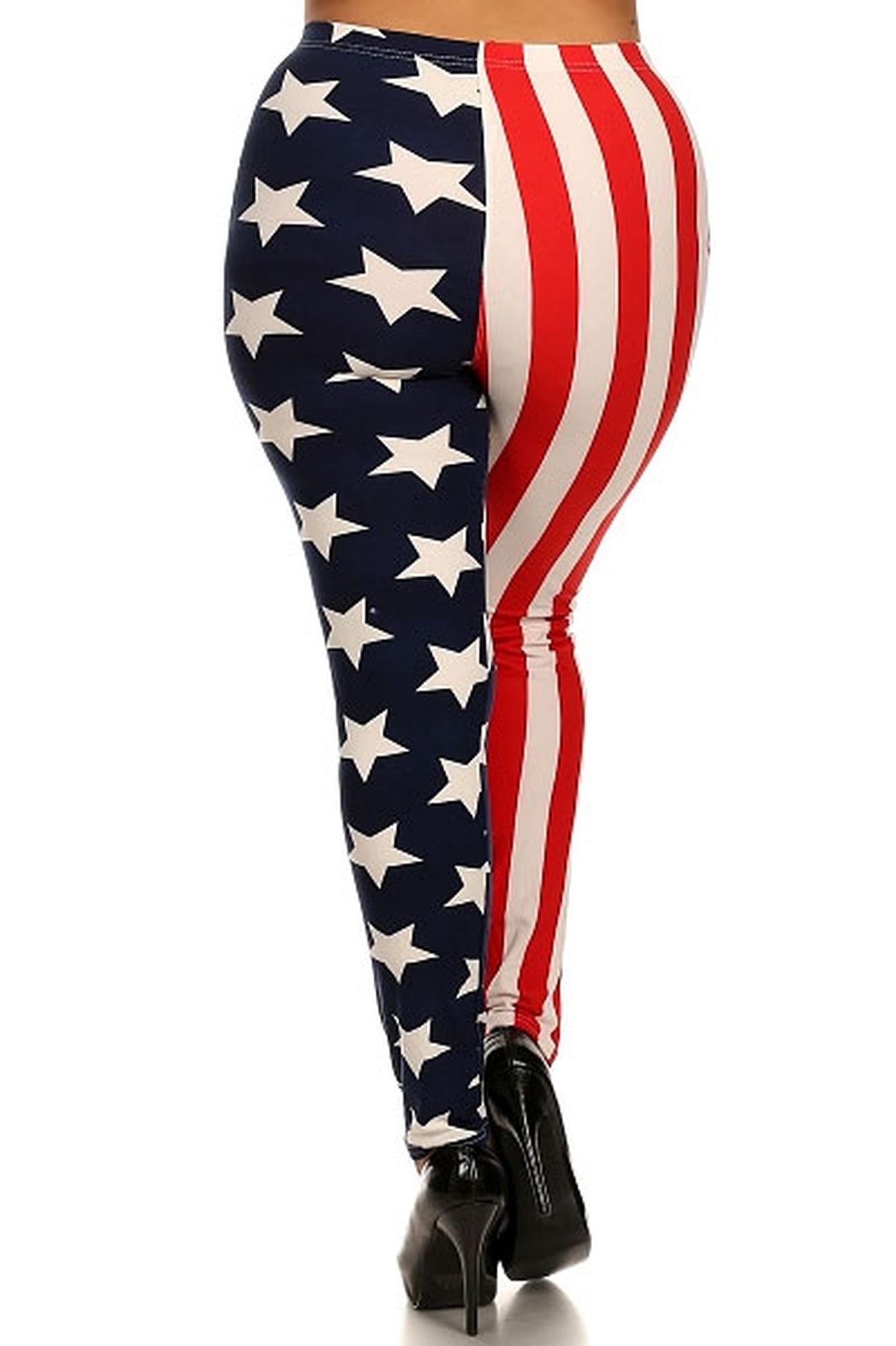 Split American Flag Leggings - Plus Size (One Size Plus,Multi Color - Bold)