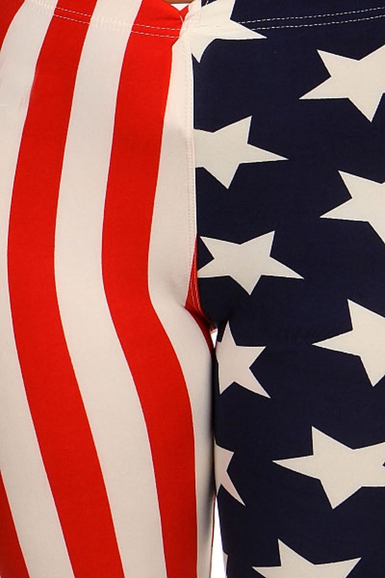 Split American Flag Leggings - Plus Size (One Size Plus,Multi Color - Bold)