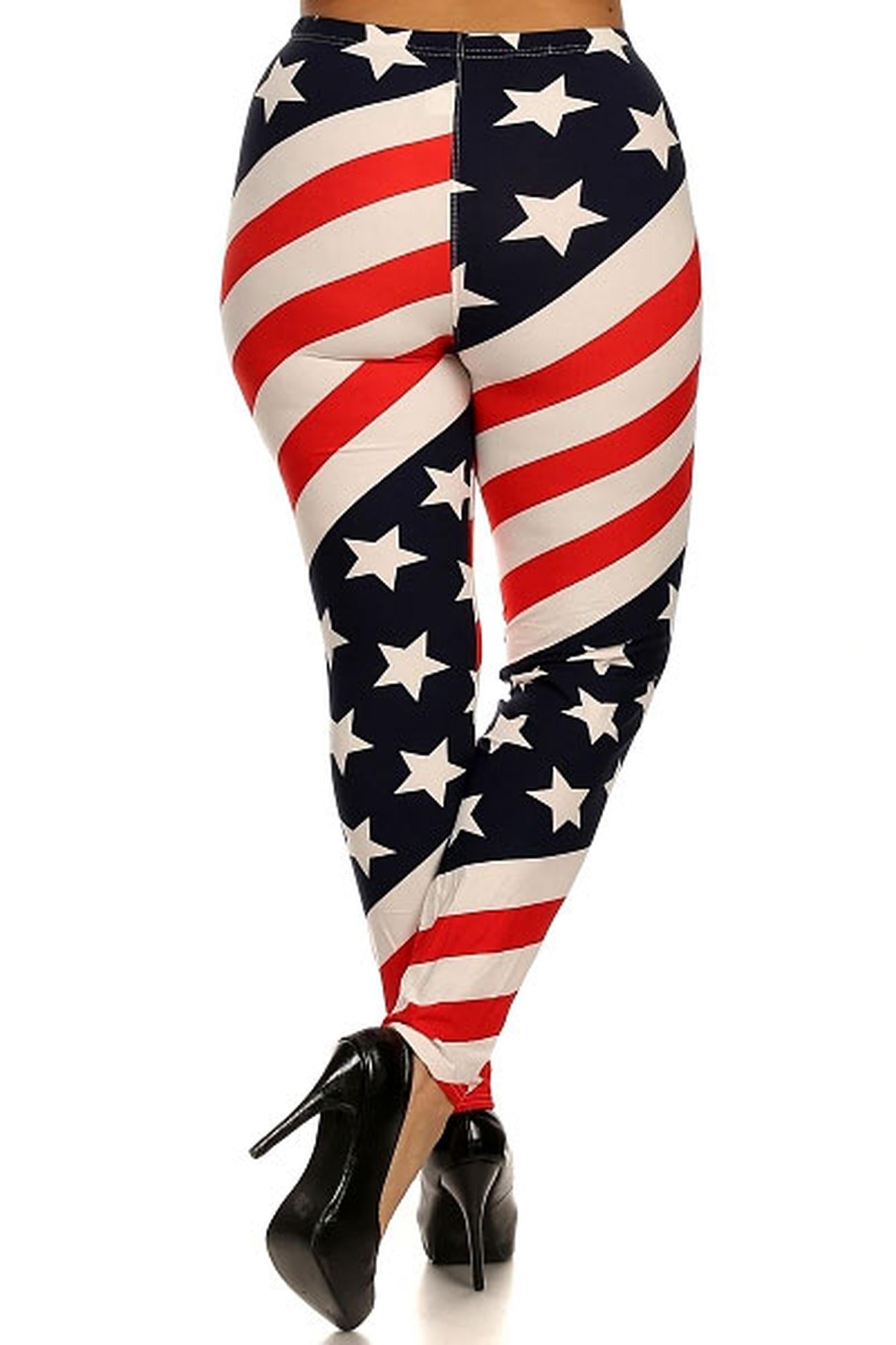 Spiral USA Flag Leggings - Plus Size (One Size Plus,Multi Color - Bold)