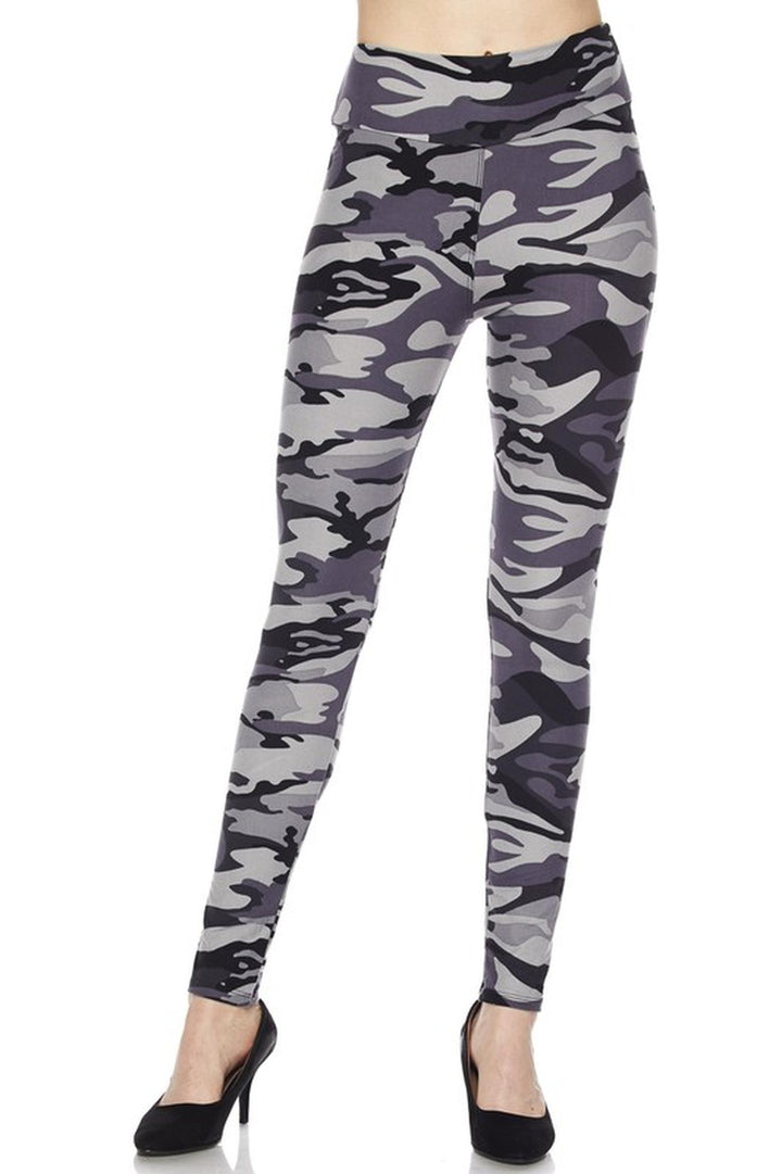 Buttery Soft Charcoal Camouflage High Waist Plus Size Leggings (One Size Plus,Charcoal)