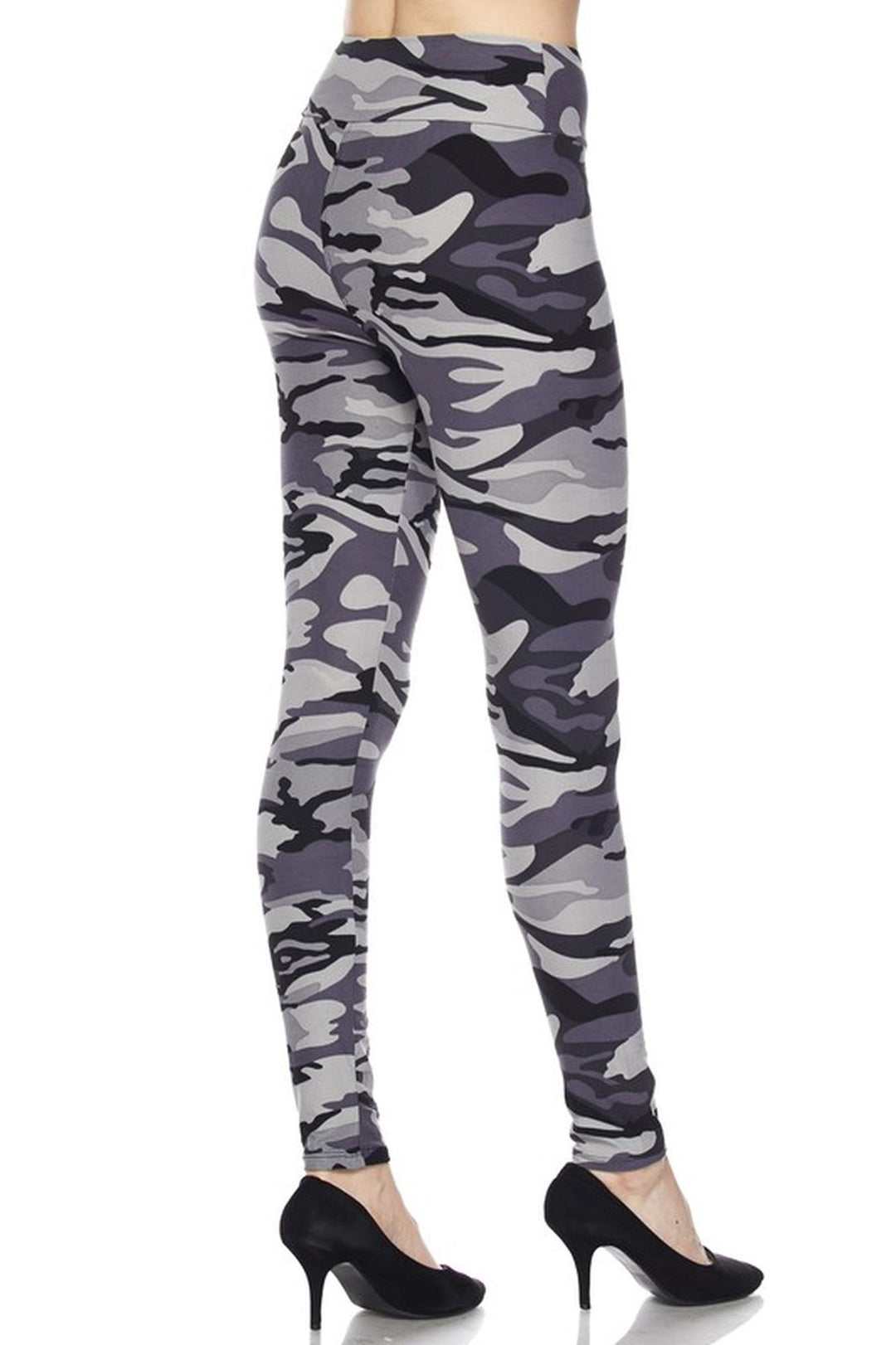 Buttery Soft Charcoal Camouflage High Waist Plus Size Leggings (One Size Plus,Charcoal)