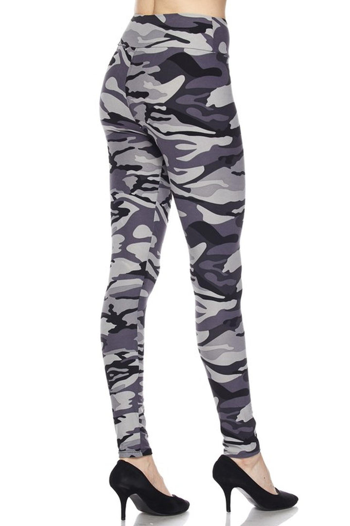 Buttery Soft Charcoal Camouflage High Waist Plus Size Leggings (One Size Plus,Charcoal)