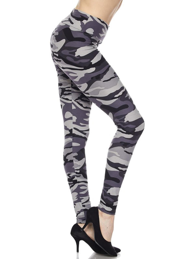 Buttery Soft Charcoal Camouflage High Waist Plus Size Leggings (One Size Plus,Charcoal)