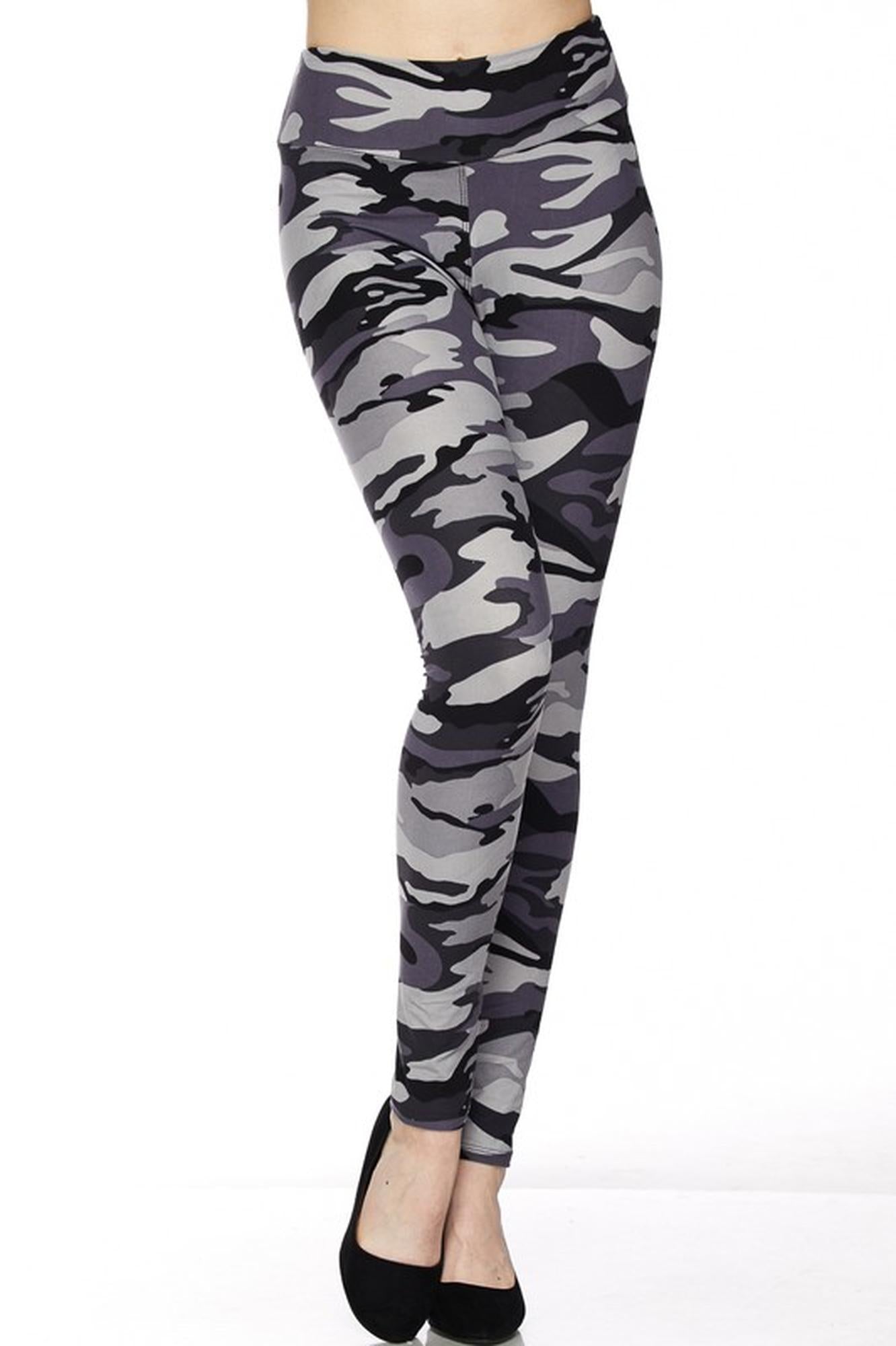 Buttery Soft Charcoal Camouflage High Waist Plus Size Leggings (One Size Plus,Charcoal)