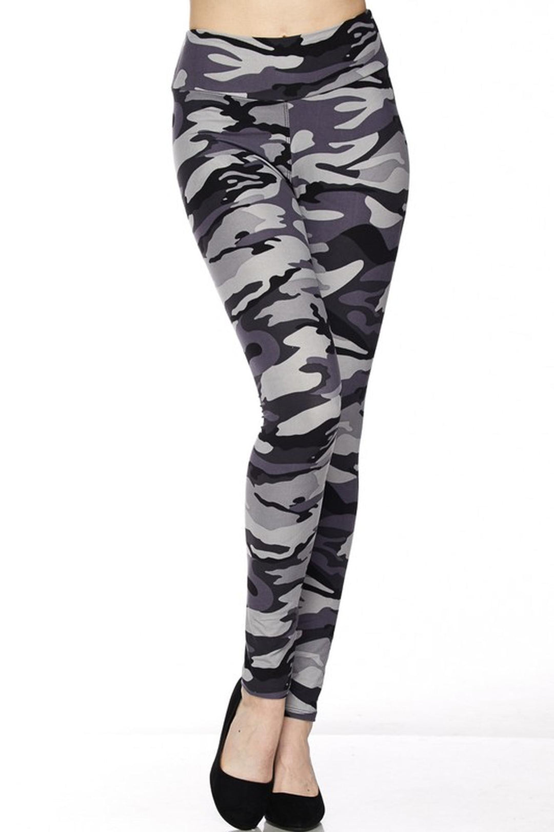 Buttery Soft Charcoal Camouflage High Waist Plus Size Leggings (One Size Plus,Charcoal)