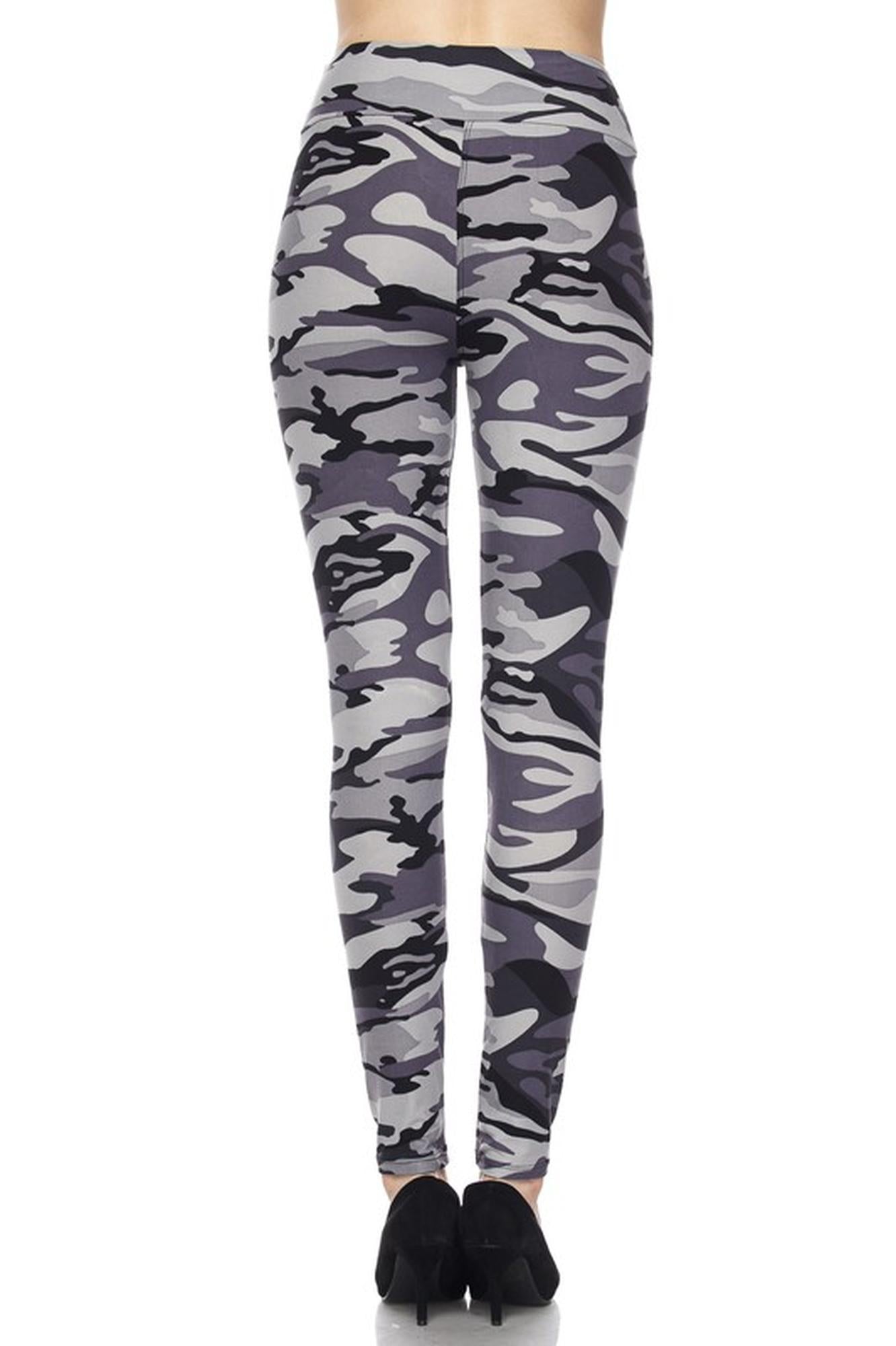 Buttery Soft Charcoal Camouflage High Waist Plus Size Leggings (One Size Plus,Charcoal)